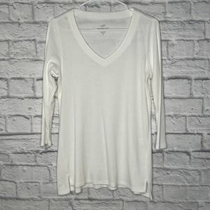NWT J. Jill White Pima 3/4 Sleeve V-Neck Top S Tall
